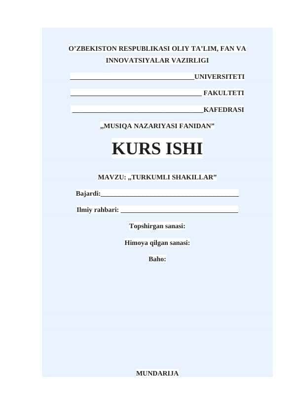Turkumli shakllar kurs ishi