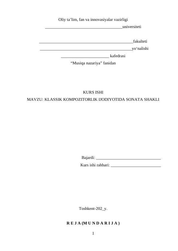 Klassik kompozitorlari ijodiyotida sanata shakli kurs ishi