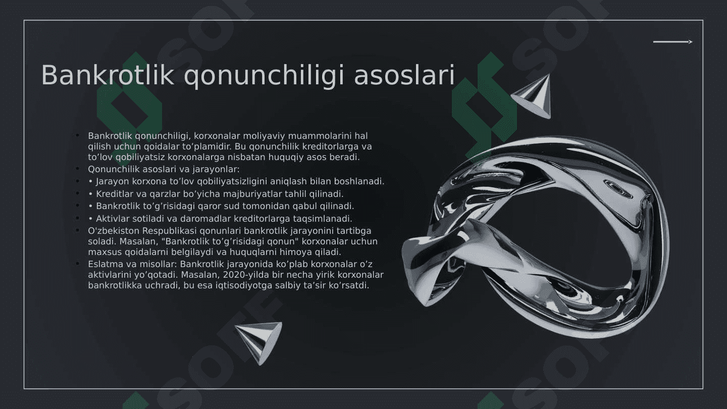 Korxonalar to’lovga qobiliyatsizligi (bankrotlik) qonunchiligi. 3