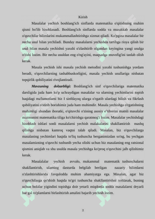 Birinchi sinfda matematikadan murakkab masala va ularni o’rganish 2