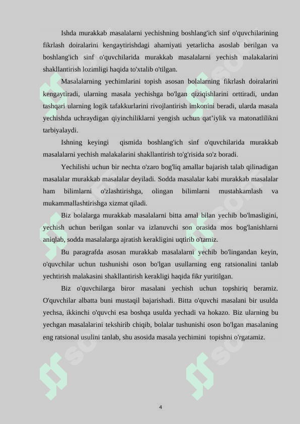Birinchi sinfda matematikadan murakkab masala va ularni o’rganish 4