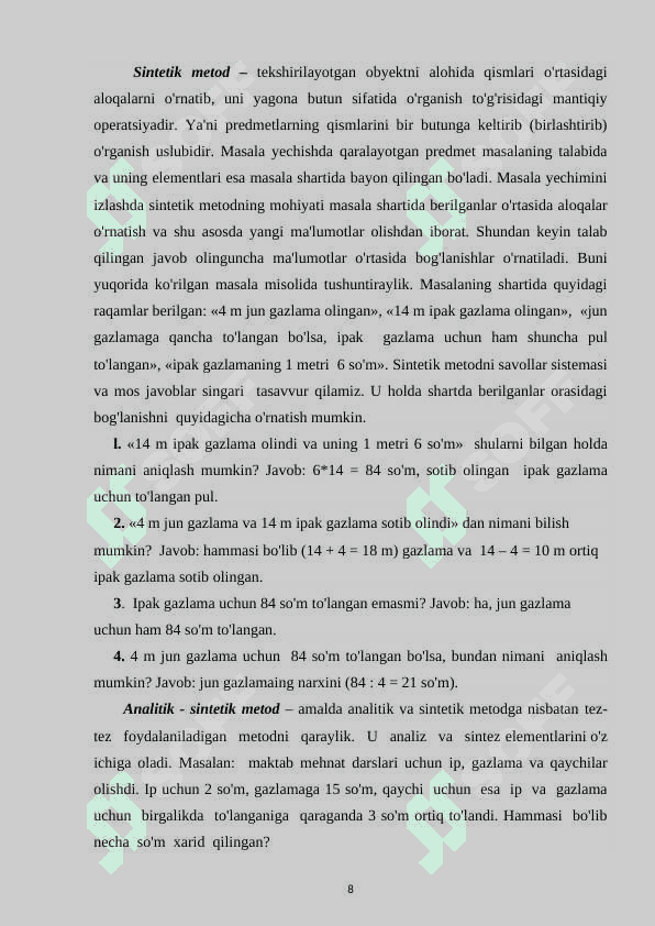 Birinchi sinfda matematikadan murakkab masala va ularni o’rganish 8
