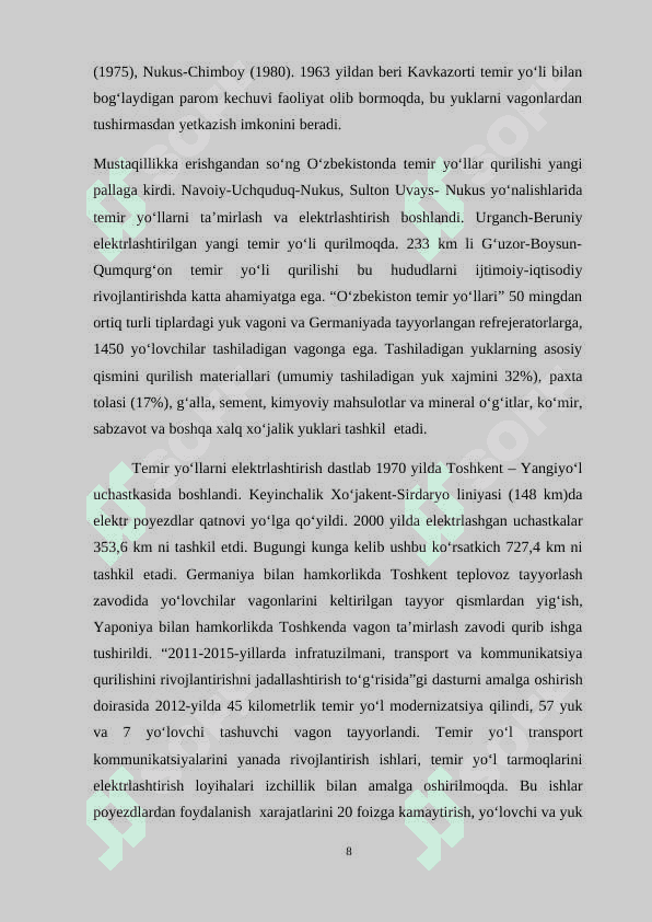 O‘zbekiston transport tizimining tarmoqlar tarkibi 8