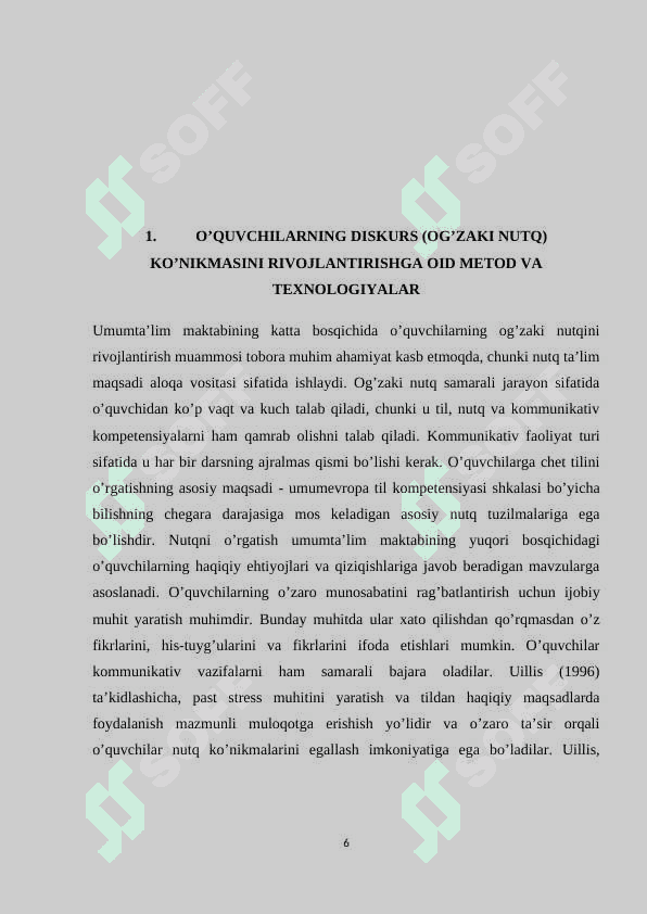 Umumta’lim maktabi o’quvchilarining diskurs kompetentsiyasini rovojlantirishda ta’lim texnologiyalarning ahamiyati. (a2 darajadagi o’quvchilar misolida) 6