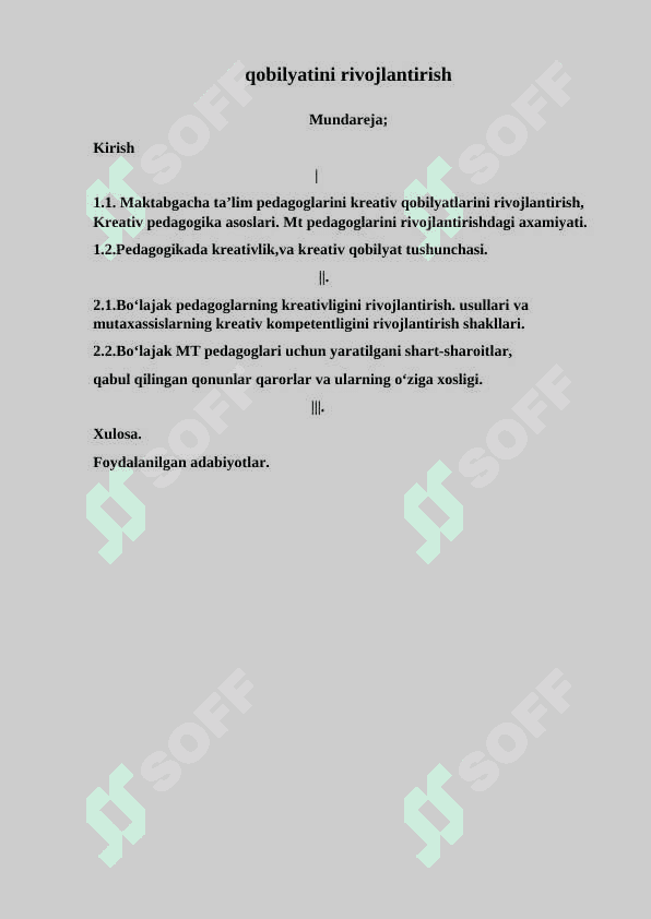 Bo`lajak Maktabgacha talim pedagoglarini kreativ qobilyatini rivojlantirish 2