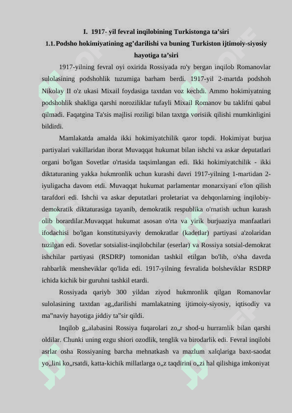 Turkistonda ikki hokimiyatchilik va sho’rolar hukmronligining o’rnatilishi 6