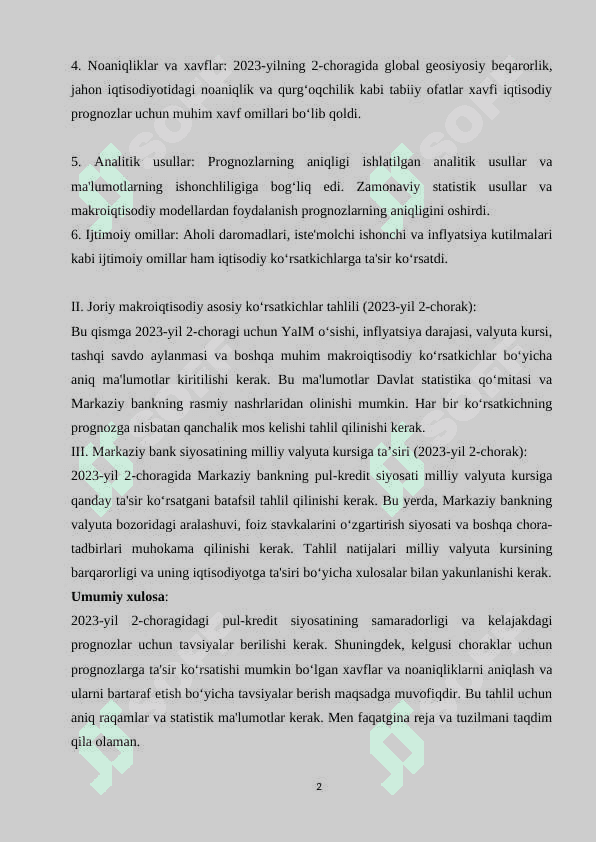 Oʻrta muddatli makroiqtisodiy prognozlar 2
