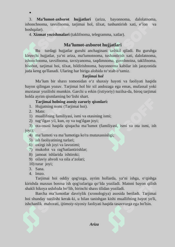 Tarjimai hol, ariza, tushintirish xati, tilxat ishonchnoma va boshqalar , matnlar namunasini tayyorlash 4