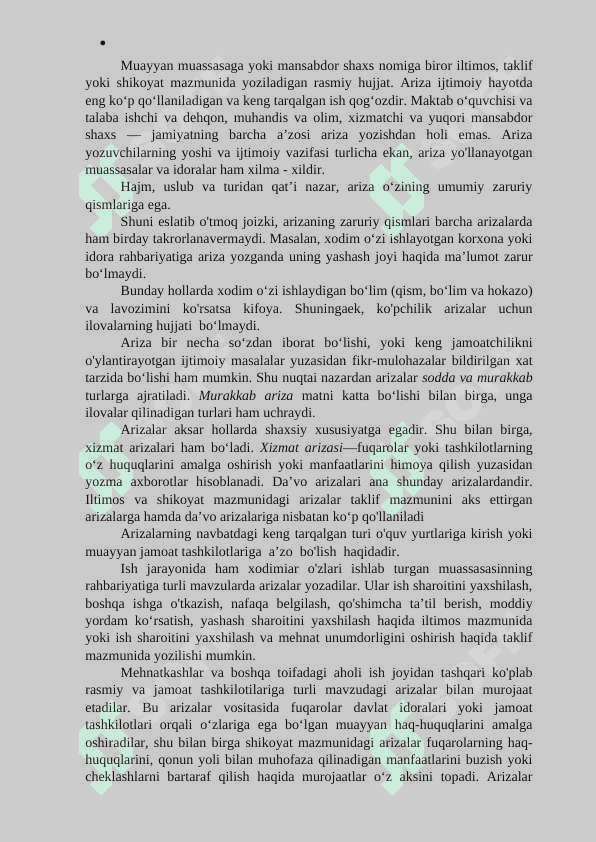 Tarjimai hol, ariza, tushintirish xati, tilxat ishonchnoma va boshqalar , matnlar namunasini tayyorlash 5