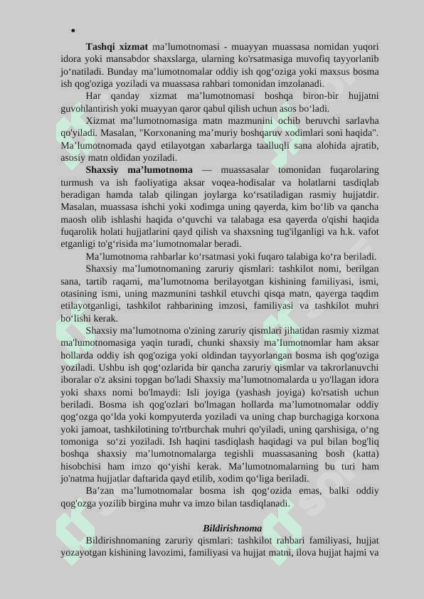 Tarjimai hol, ariza, tushintirish xati, tilxat ishonchnoma va boshqalar , matnlar namunasini tayyorlash 7