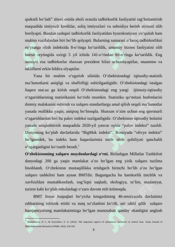 O‘ZBEKISTONNING MARKAZIY OSIYO DAVLATLARI BILAN O‘ZARO HAMKORLIGI 6