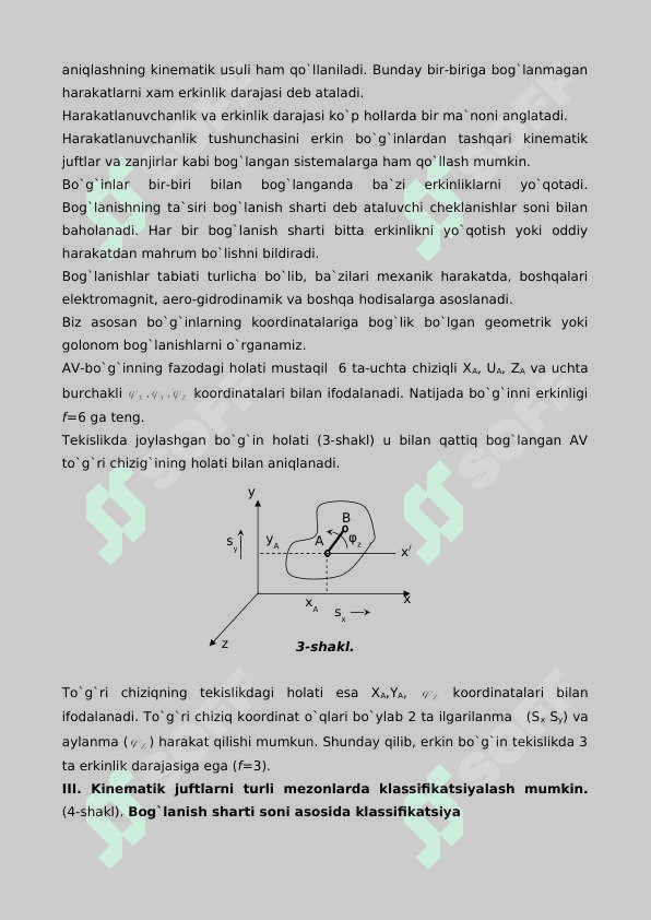 MASHINA VA MEXANIZMLARNING TUZILISH ASOSLARI. KINEMATIK JUFTLAR VA KINEMATIK ZANJIRLAR NAZARIYASI. MEXANIZMLARNING ERKINLIK DARAJASI 3