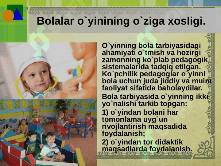 O`yin faoliyatining namoyon bo`lishi 4