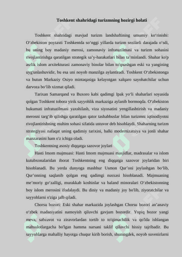 Toshkent turistik mintaqasi imkoniyatlari 4