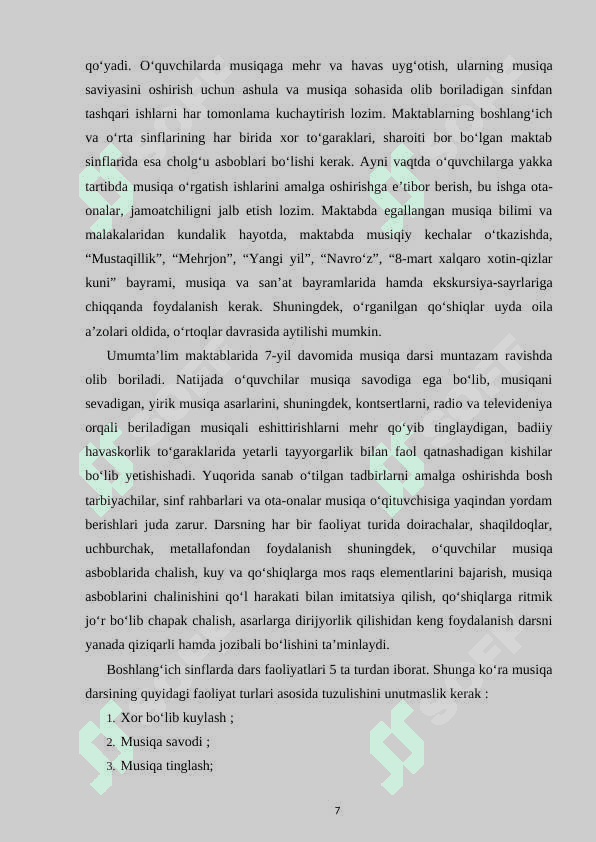 MUSIQIY TA'LIMNING MAQSAD, VAZIFALARI VA MAZMUNI 7