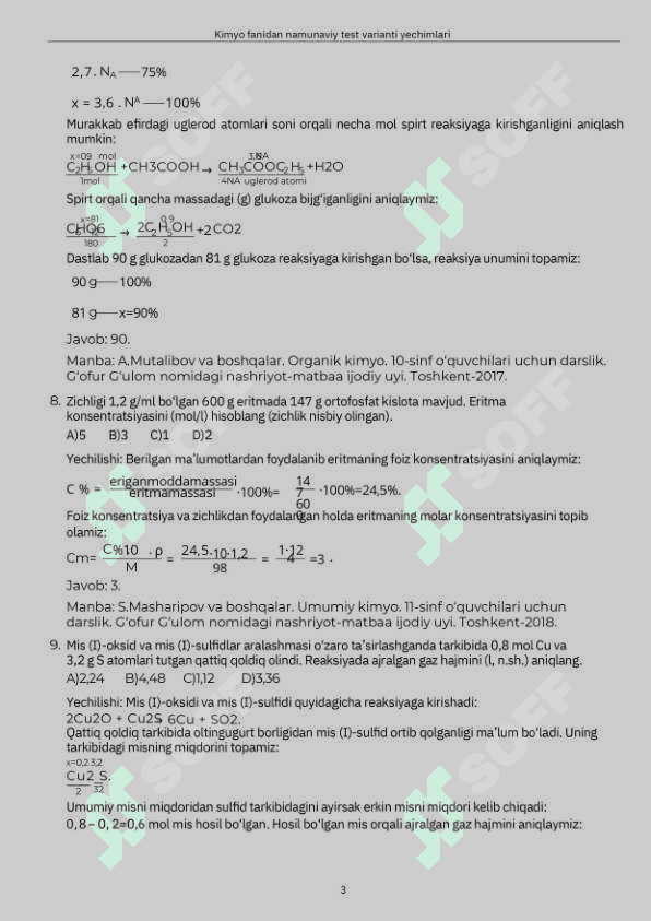 Kimyo fanidan test javobi bilan 3
