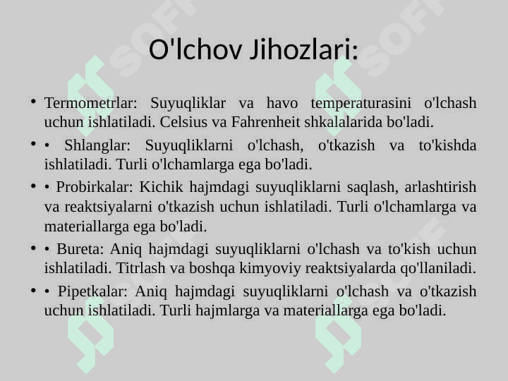 LABORATORIYA JIHOZ (ISITISH, O‘LCHOV, OPTIK ASBOB)LARI. 6