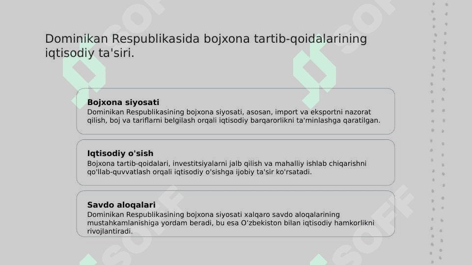 DOMINIKAN RESPUBLIKASINI BOJXONA SIYOSATI VA OʻZBEKISTON BILAN TASHQI IQTISODIY ALOQALARI 4