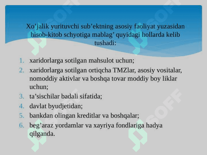 Bankdagi hisob-kitob schetidagi pul mablaglari hisobi 6