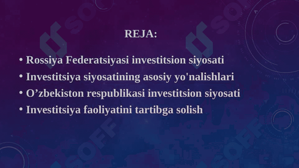 Rossiya Federatsiyasi va o’zbekiston respublikasi investitsion siyosati 2