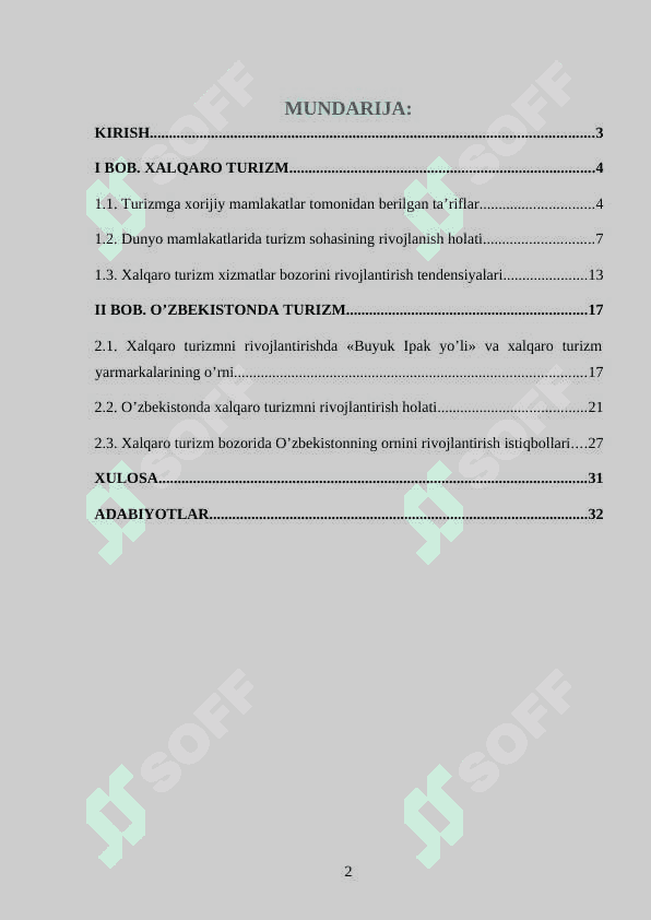 Xalqaro turizm bozoridagi tendensiyalar va O’zbekistonning o'rni 2