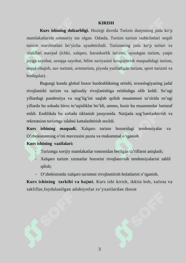 Xalqaro turizm bozoridagi tendensiyalar va O’zbekistonning o'rni 3