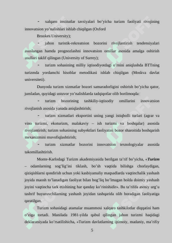 Xalqaro turizm bozoridagi tendensiyalar va O’zbekistonning o'rni 5