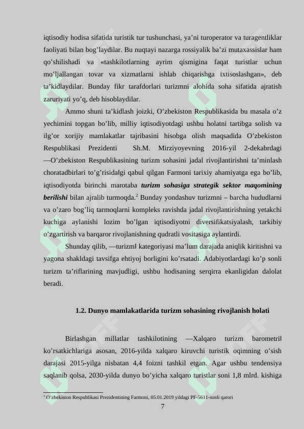 Xalqaro turizm bozoridagi tendensiyalar va O’zbekistonning o'rni 7