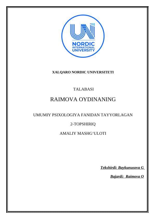 O‘QUVCHIGA PSIXOLOGIK TAVSIFNOMA