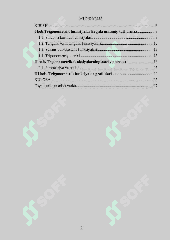 Trigonometrik funksiyalarning xossalari va grafiklarini yasash 2