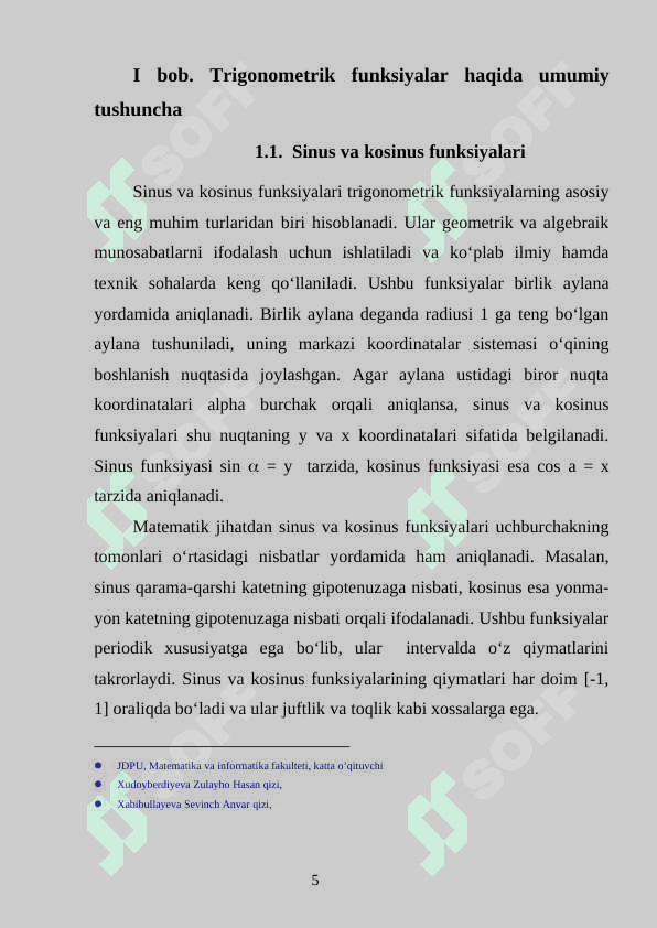 Trigonometrik funksiyalarning xossalari va grafiklarini yasash 5