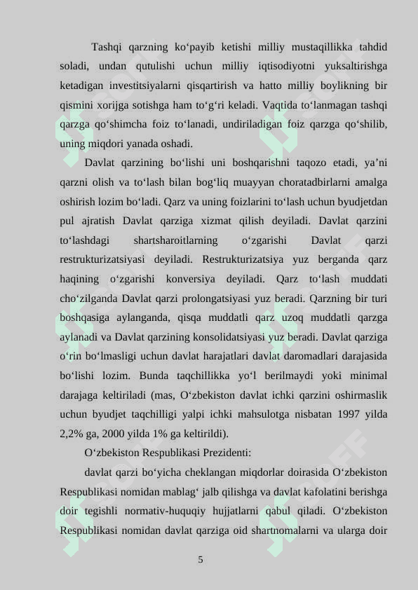 Davlat qarzining sabablari, oqibatlari va tartibga solish usullari 5