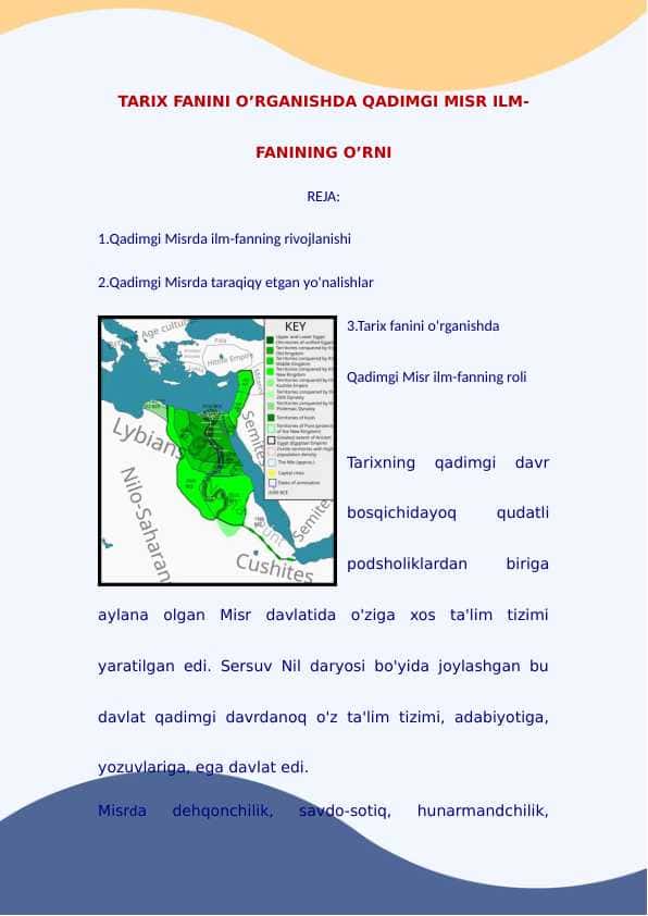 TARIX FANINI O’RGANISHDA QADIMGI MISR ILM-FANINING O’RNI 1