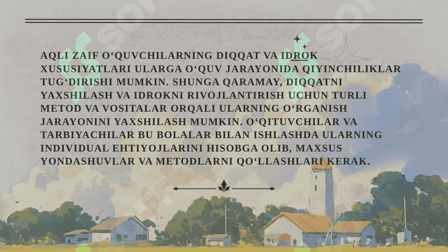 Aqli zaif o’quvchilar diqqati va idrokining o’z xos xususiyatlarini yoritib bering 2