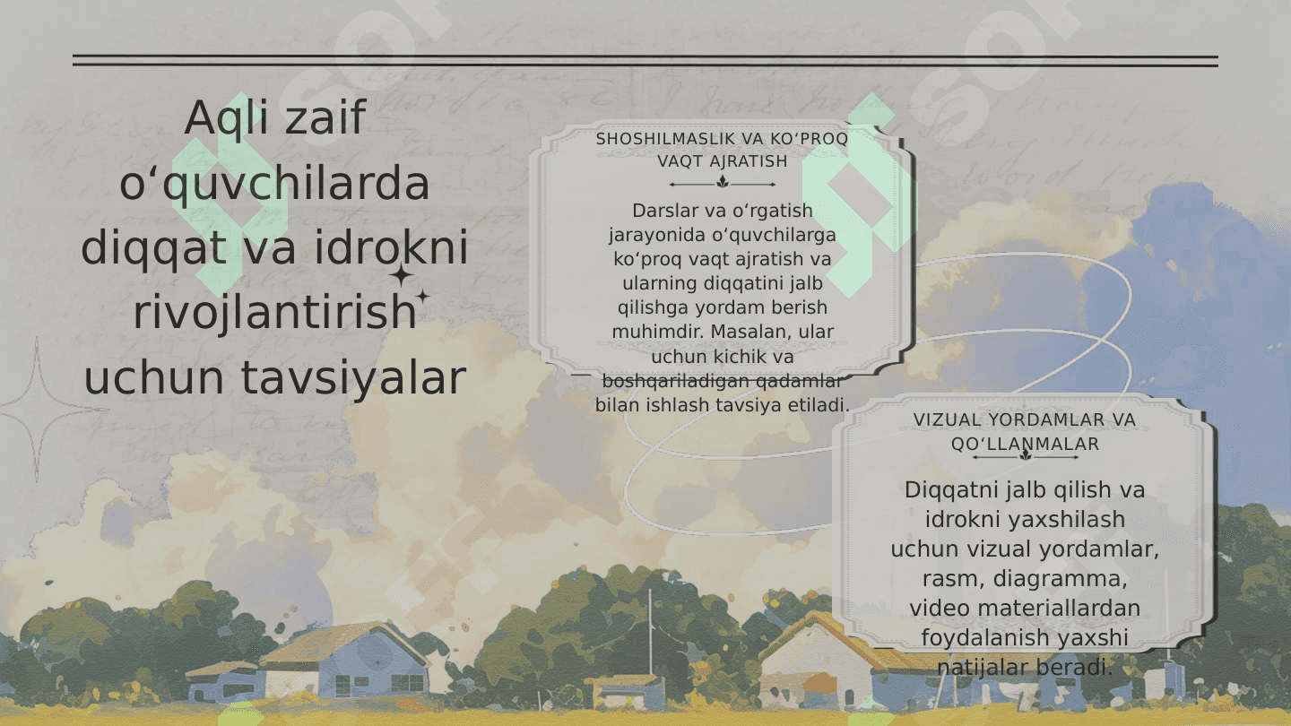 Aqli zaif o’quvchilar diqqati va idrokining o’z xos xususiyatlarini yoritib bering 3