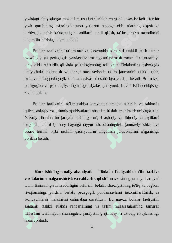 Bolalar faoliyatida ta’lim-tarbiya vazifalarini amalga oshirish va rahbarlik qilish (KURS ISHI) 6