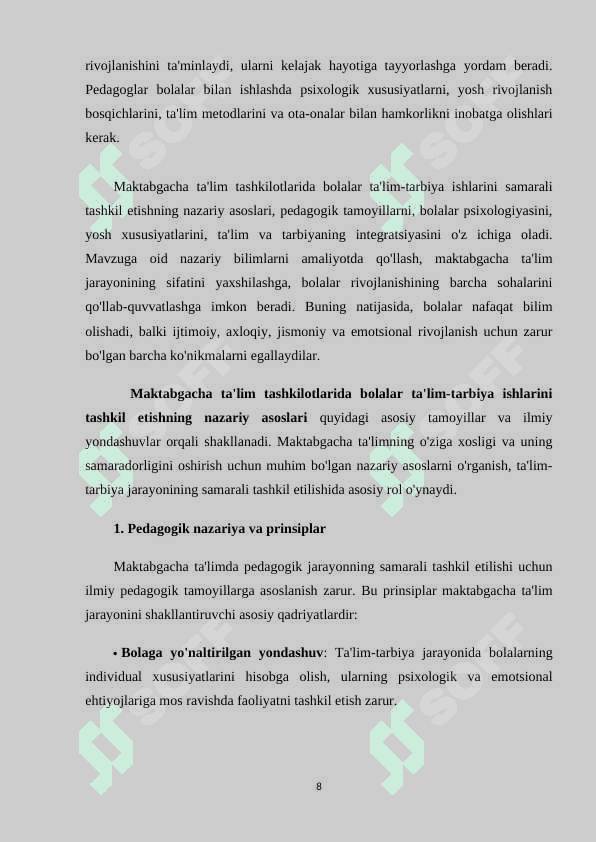 Bolalar faoliyatida ta’lim-tarbiya vazifalarini amalga oshirish va rahbarlik qilish (KURS ISHI) 8