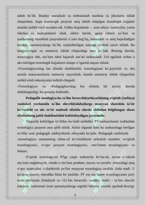 Milliy g‘oya, ma’naviyat asoslari, huquq va tarbiya fanlarini o‘qitishda yangi pedagogik texnologiyalarni joriy etish 8