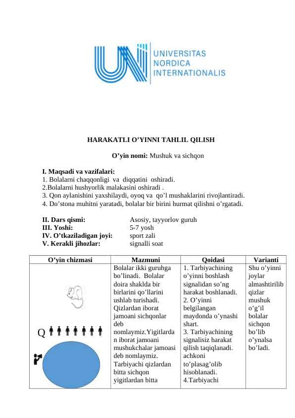JISMONIY TARBIYA HARAKATLI O'YIN 1