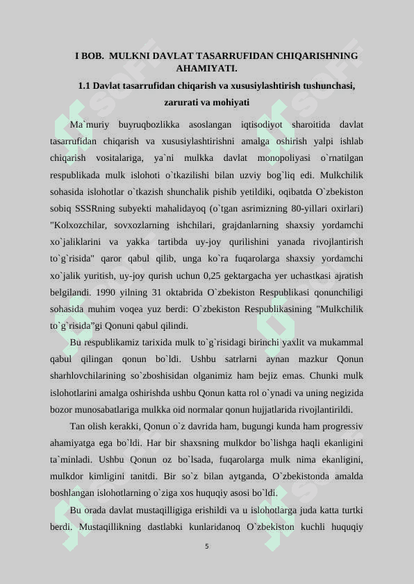 Mulkni davlat tasarruffidan chiqarish va xususiylashtirish 5