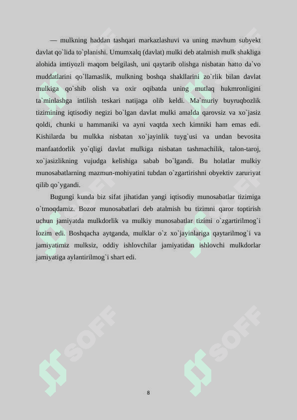 Mulkni davlat tasarruffidan chiqarish va xususiylashtirish 8