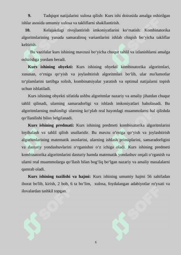 Kombinatorika algoritmlari O'rniga qo'yish va joylashtirishlar Algoritmni 6