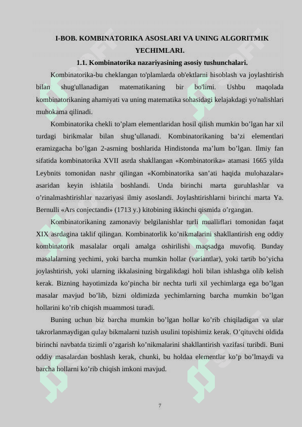 Kombinatorika algoritmlari O'rniga qo'yish va joylashtirishlar Algoritmni 7