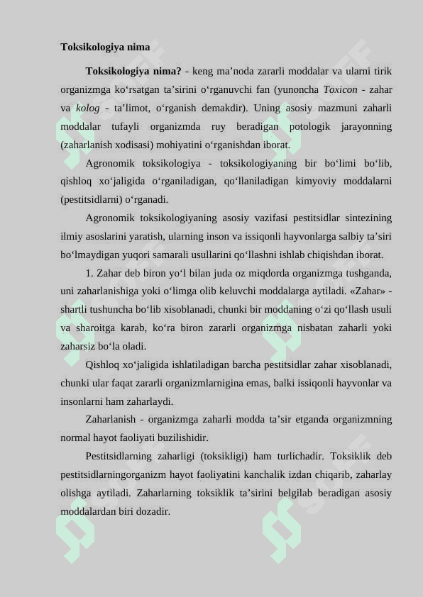 AGRONOMIK TOKSIKOLOGIYA HAQIDA TUSHUNCHA 2