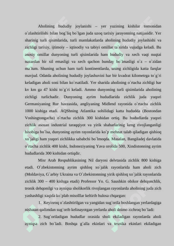 Aholining hududiy taqsimlanishi va zichligi 2