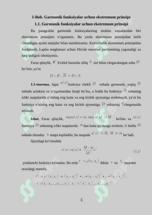 Garmonik funksiyalar uchun ekstremum prinsipi,Grin formulalari 4