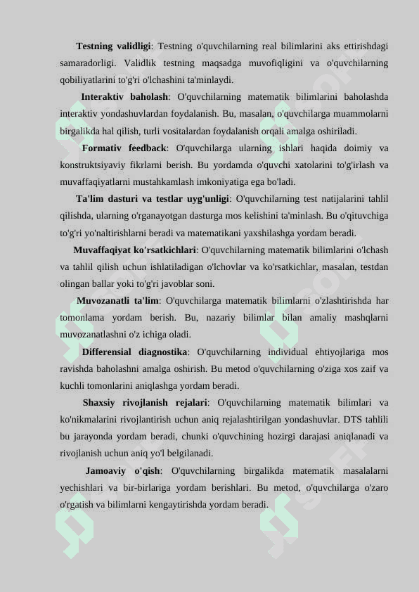 Boshlang‘ich sinflarda matematikadan DTS tahlili Glossary 4