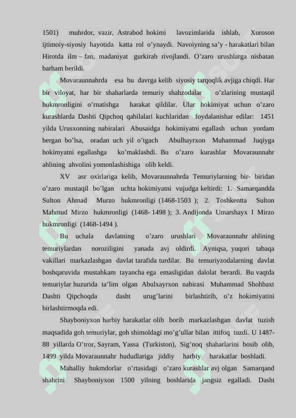 O’zbekistonning  xonliklarga bo’linib ketishi, uning sabablari va oqibatlari 3