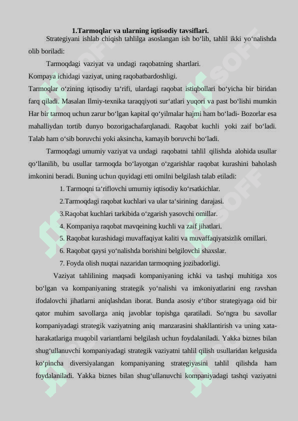 Tarmoqdagi umumiy vaziyat va undagi raqobat darajasi 2