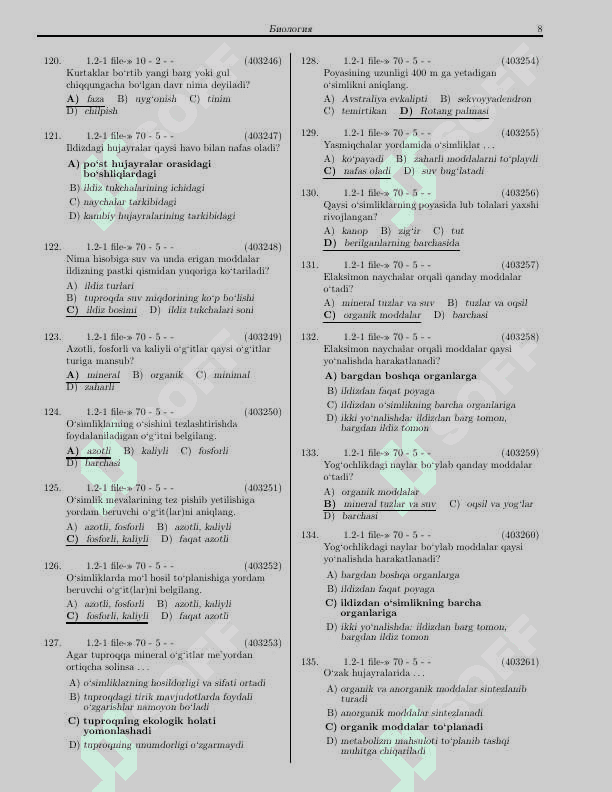 Biologiya fanidan test 3000 talik + javoblari bilan 8